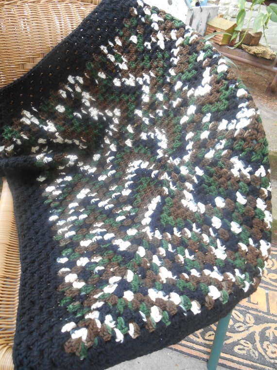 Items similar to Hand Crocheted Lap Blanket, Camo Variegated Yarn
