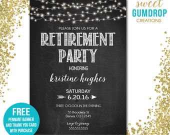 Retirement Party Invitation Blue Polka Dot