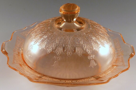 pink depression glass butter dish with lid