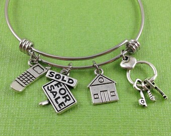 Realtor Charm Bracelet, Real Estate Charm Bracelet, Realtor Bangle, Real Estate Bangle, Gift for Realtor, Gift for New Home Owner