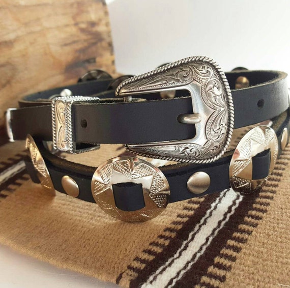 SALE leather concho belt medium Black Handmade by BuriedHeartTP