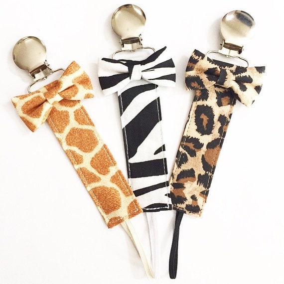 Pacifier Clips Safari Collection cheetah leopard zebra