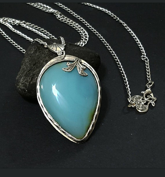 Aqua Blue Agate Pendant Necklaceartisan By Charmingambrosia