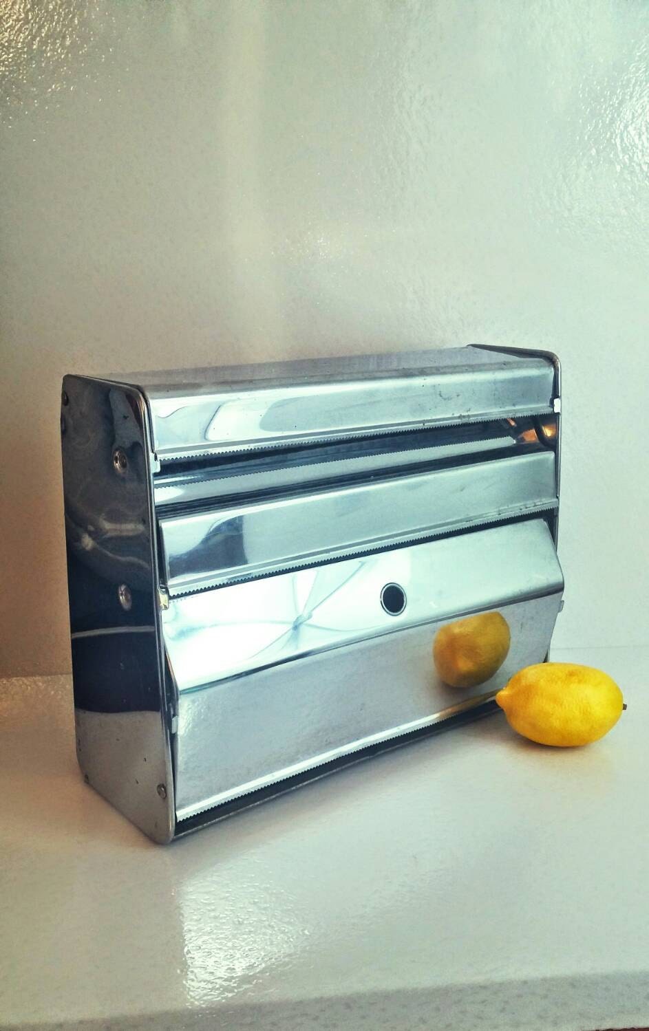 Vintage Foil Wax Paper and Plastic Wrap Dispenser Chrome Wall