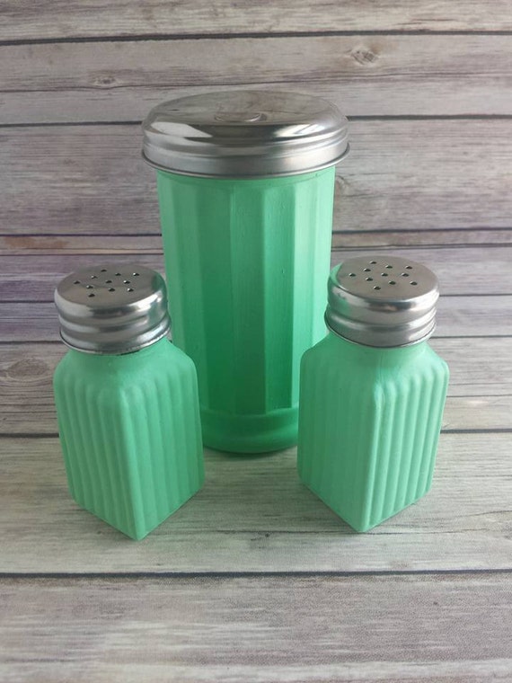 Jadeite green glass salt and pepper shakers by CraftyMcDaniel