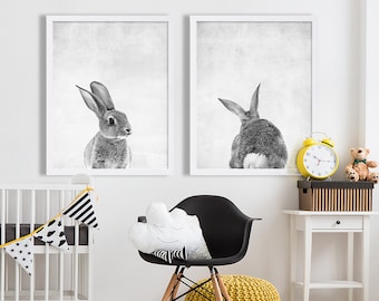Baby Animal Nursery Art Modern Nursery Prints Cute Nursery Decor Rabbit Tail Print Animal Portrait Bunny Print Animal Photography Baby Room