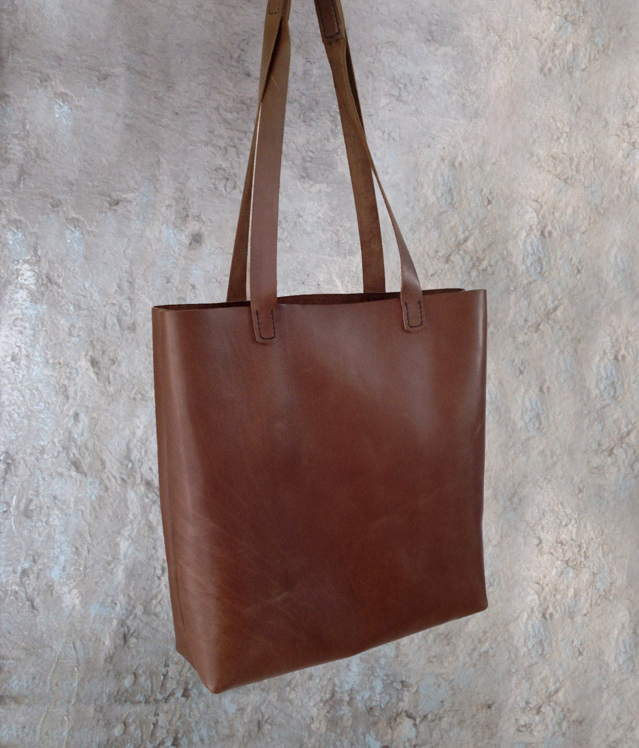 Hand stitch leather tote bag Large shopping tote bag natural