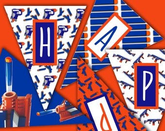 Nerf Banner, Printable Nerf Party Happy Birthday Banner, Nerf Birthday Party Decorations, Nerf Party Printable, Nerf Gun Party Banner