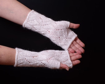 Fingerless Gloves lacy White Knit Arm Warmers Women's Hand Warmers mohair Fingerless Gloves Wrist Warmers