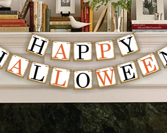 Happy Halloween Banner Halloween Decor Garland Halloween Party Halloween Decoration Orange and Black Fall Decor