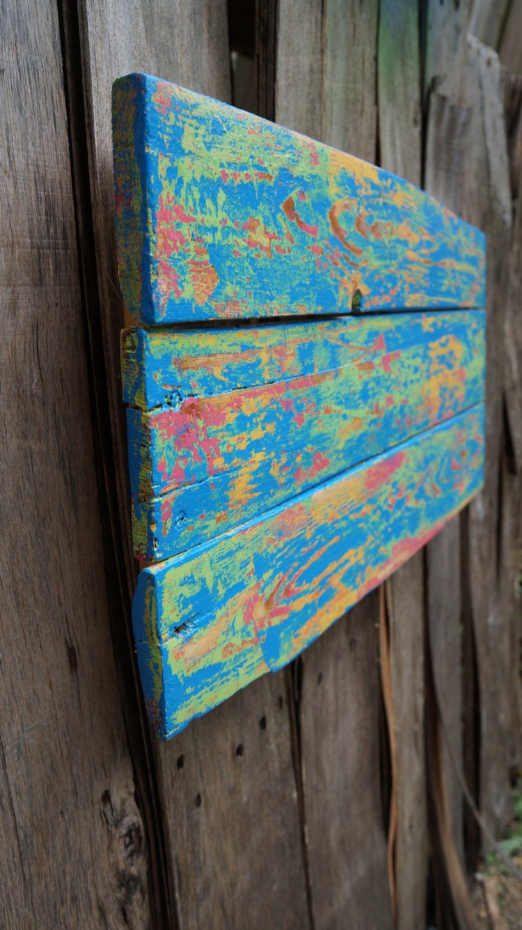 Bright colored distressed pallet art rustic by ...