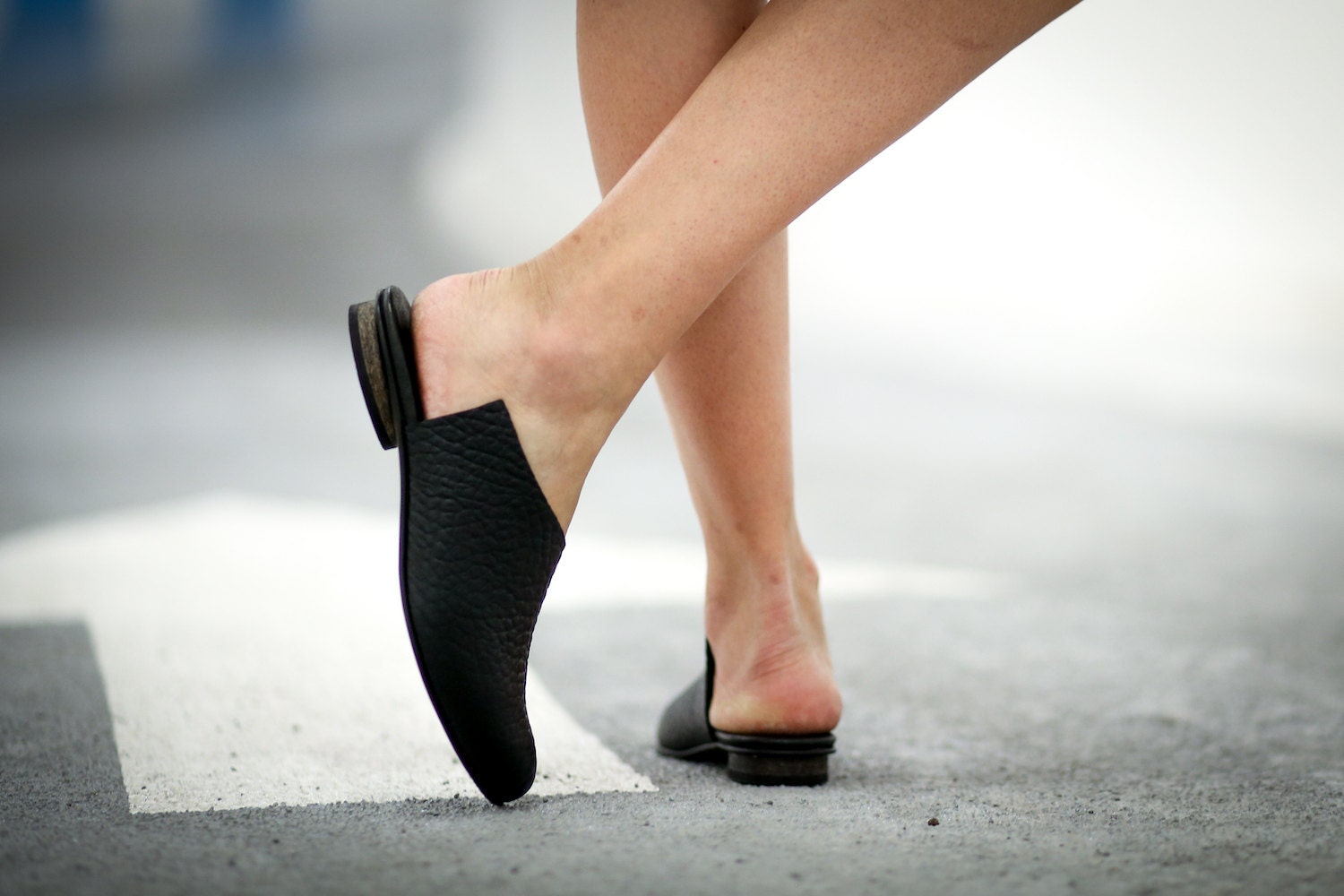 black flat mule sandals