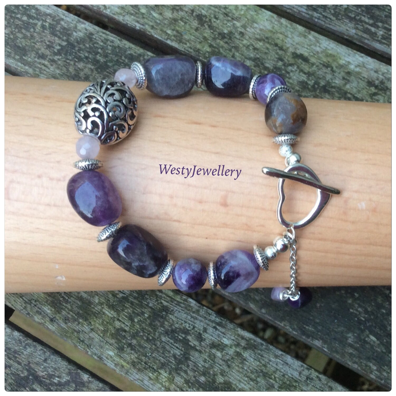 Amethyst Bracelet Amethyst Genuine Gemstone by WestyJewellery