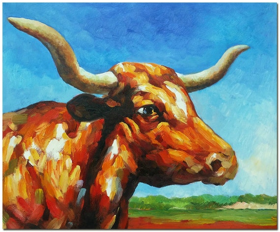 Longhorns Steer Oil Painting On Canvas Hand Painted