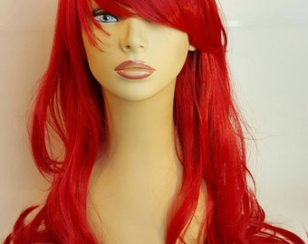 Piosion Ivy, Long Red Wig, Long Wavy Red Wig, Wavy Red Wig with Bangs, Side Swept Bangs, Bangs