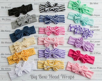 Baby Headbands, CHOOSE COLOR Girls Head wraps, Messy Bow Baby Head wraps, Jersey Knit Headwraps, Big Bow Baby Headbands, Knott Headband