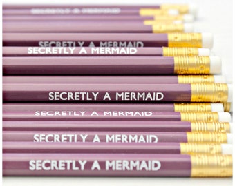 Secretly A Mermaid Pencil | Violet Luxury White Foil Stationery | Birthday Gift | Party Favours | Fun Present | Planner | Desk | HB Pencils