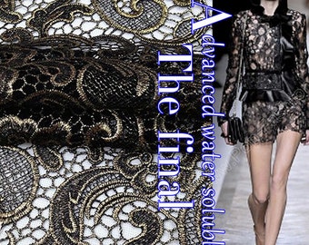 ON SALE, Black Golden Lace Fabric, Hollow out lace fabric , Polyester Lace Dress Fabric, fashion lace fabric - 47 inches wide x 1 yard