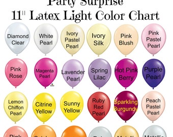Balloons Color Chart latex 11" coral mint pearl red white gray gold pearl pink blush gold silver lemon lavender clear peach magenta burgundy