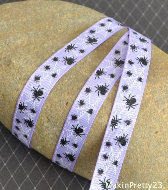 Spiderweb Spiders Ribbon 10mm Halloween Purple Printed