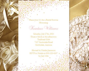 Bridal Shower Invitation Template Confetti Blush Pink and Gold Template Wedding Shower Invitations All Colors Available to Order DIY U Print