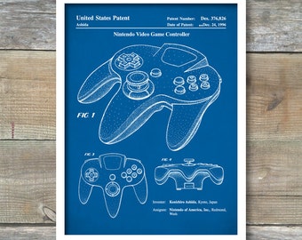 Patent Print, Patent Poster, Nintendo 64 Video Game Controller Patent, Nintendo Controller Art, Nintendo Poster, Video Game Art, P220