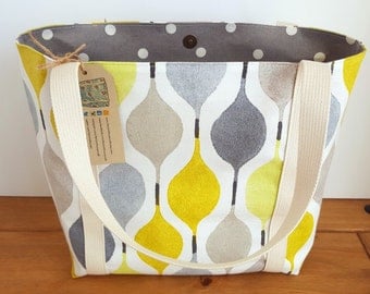 Tote bag for women, Knitting project bags, Stylish quality fabric purse, Canvas handbag, Gift idea, Canvas shoulder bag, Grey and Lime Green