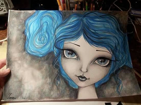 Blue-haired girl painting a portrait - wide 7