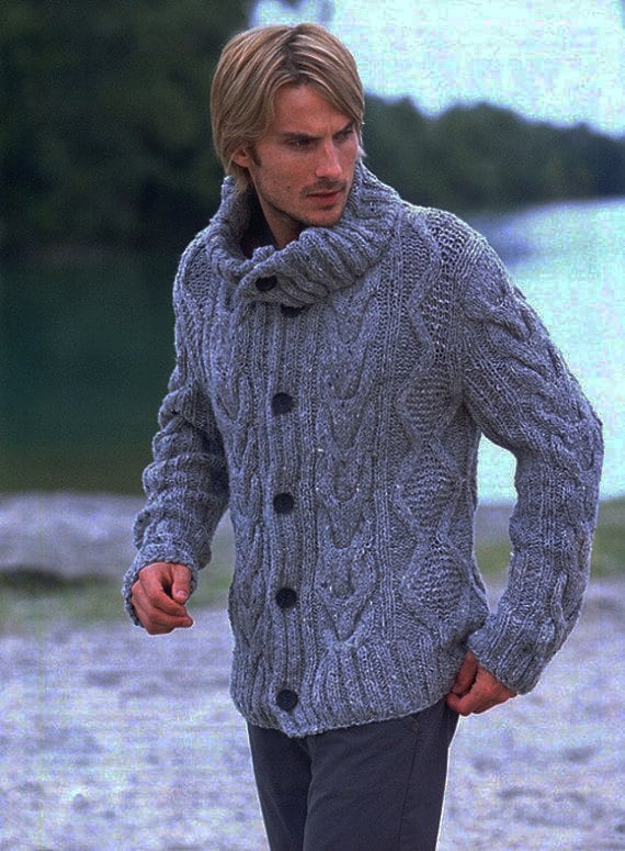 MADE TO ORDER men hand knitted cardigan turtleneck sweater