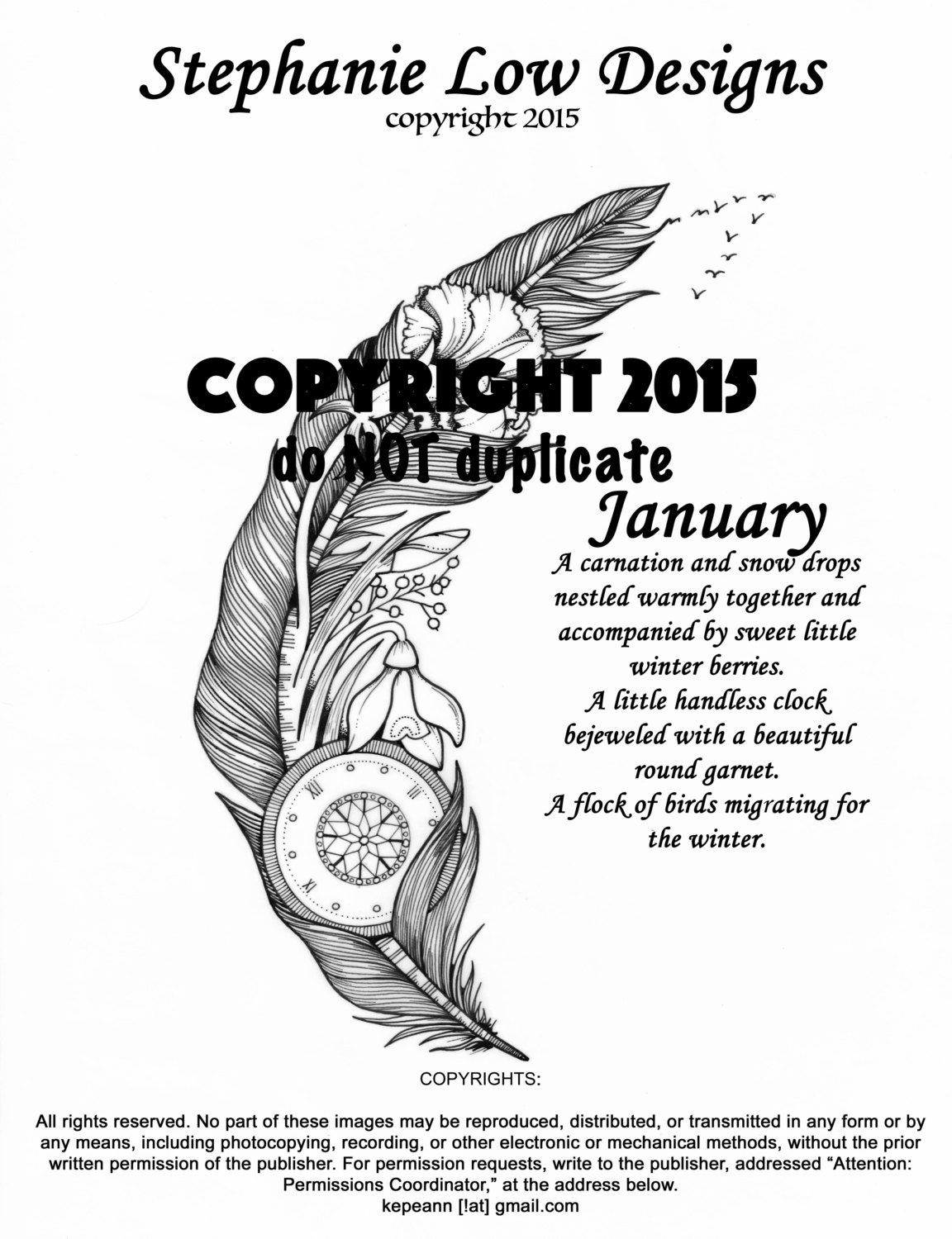 A January themed feather coloring page further participation