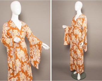 BIBA 70s Boho KIMONO Sleeve Maxi Wrap Dress UK 10-12