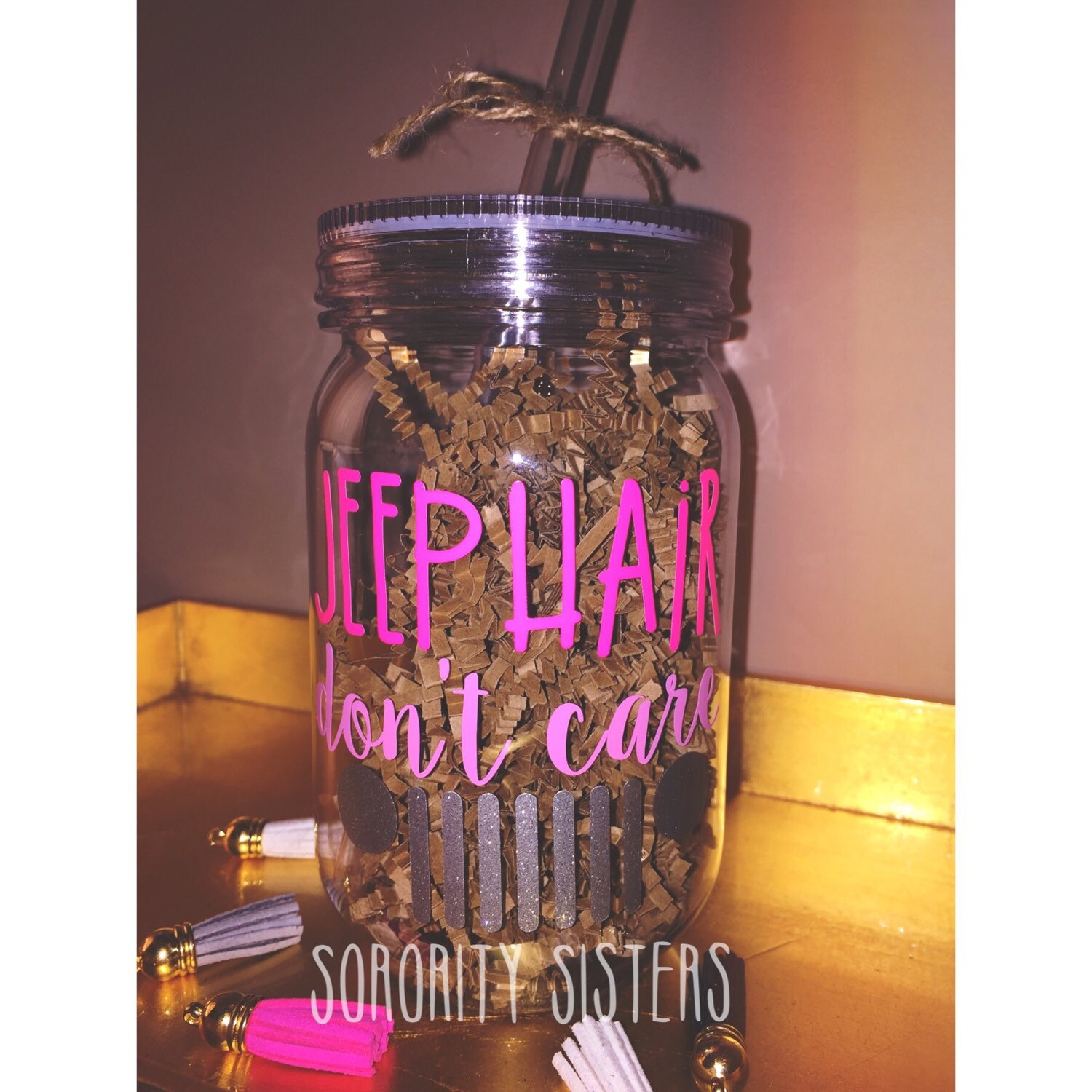 Jeep Hair Don't Care Plastic Mason Jar