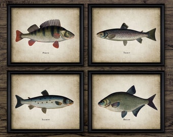Fishing Print Set of 4 - Vintage Angling Art - Fish Print - Fisherman Gift Idea - Printable Art - Set Of Four Prints #796 - INSTANT DOWNLOAD