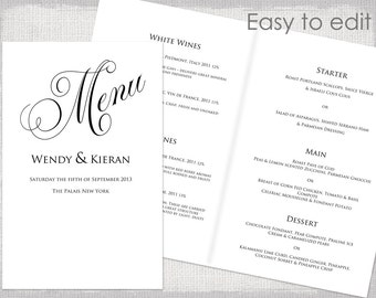 Printable Wedding menu template blush pink DIY menu Vintage
