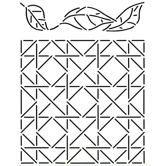 Stencil Sashiko Wandering Leaf & Box by Pepper Cory PCW109
