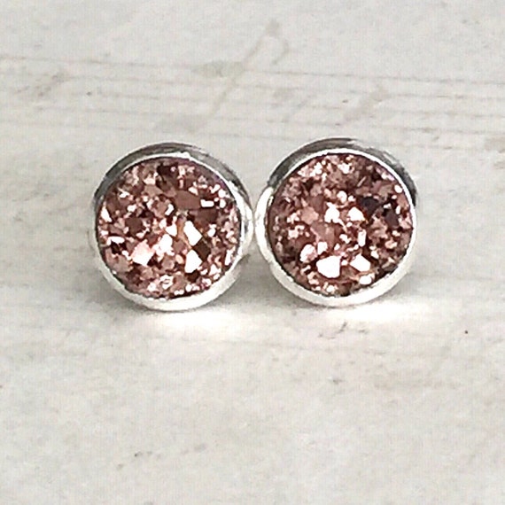 Rose Gold Stud Earrings Rose Gold Druzy by BellaBoutiqueCrafts