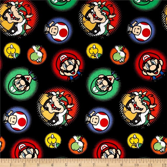 Items similar to Nintendo Super Mario Yoshi Bowser 100% Cotton Fabric ...