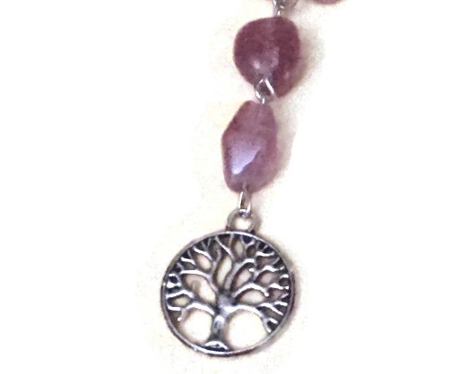 Anglican Rosary in Frosted Pink-Purple with Tree of Life Charm, Protestant Rosary, Prayer Beads, Unique Religious Gift, Gift for Her - OOAK