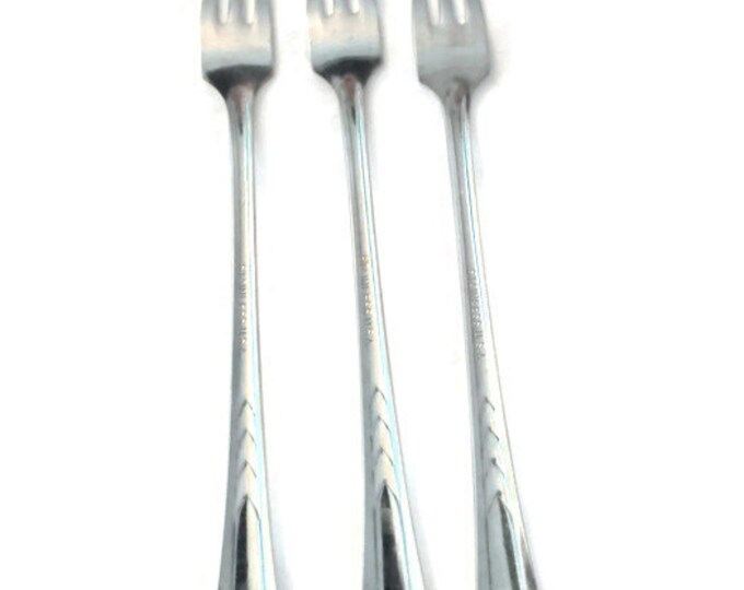 Vintage Cocktail Seafood Forks - USA Silver Chervon Three Prong Fork Stainless