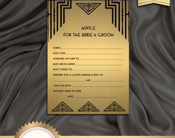 INSTANT Download - Printable Bridal Shower Game, Advice for the Bride - Great Gatsby, Art Deco, Roaring 20's, Black and Gold - Digital File
