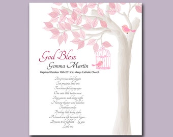 Baptism Gift from Godparents - Christening Gifts for Baby Girl - Baptism Tree - Personalized Keepsake - Gift for Godchild - Choice of Poems