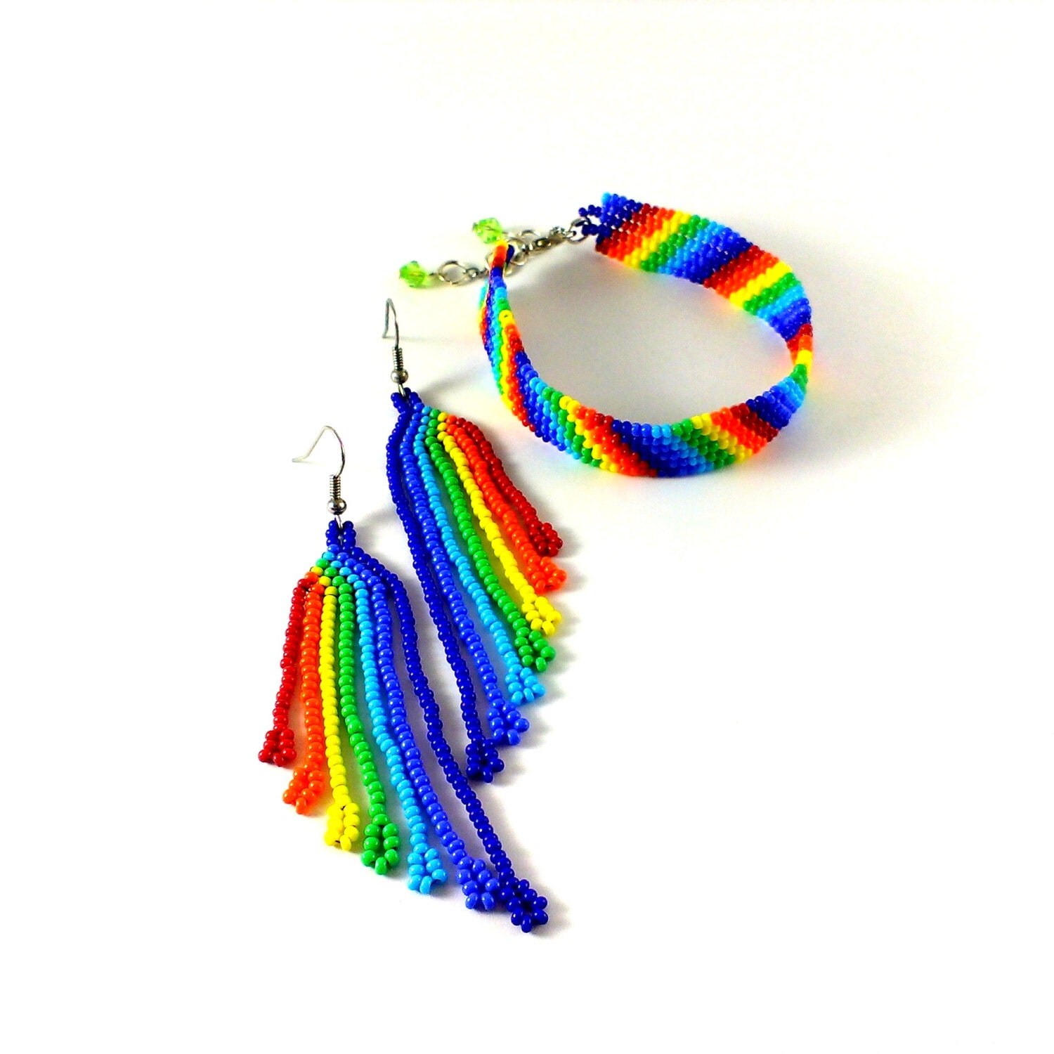 Rainbow set Beaded set Beaded jewelry Rainbow earrings Beaded