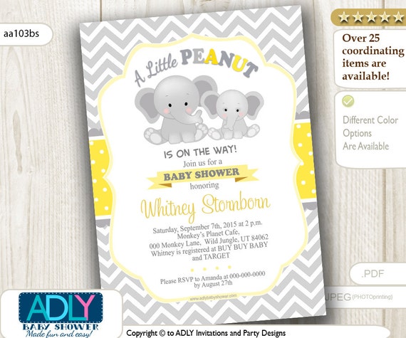 Yellow Grey A Little Peanut is on the Way elephant baby