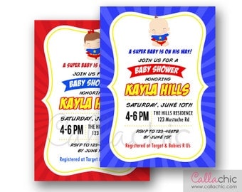 Superhero Baby Shower Invitation PRINTABLE - Boy / Girl - Primary Colors (Red Yellow Blue)