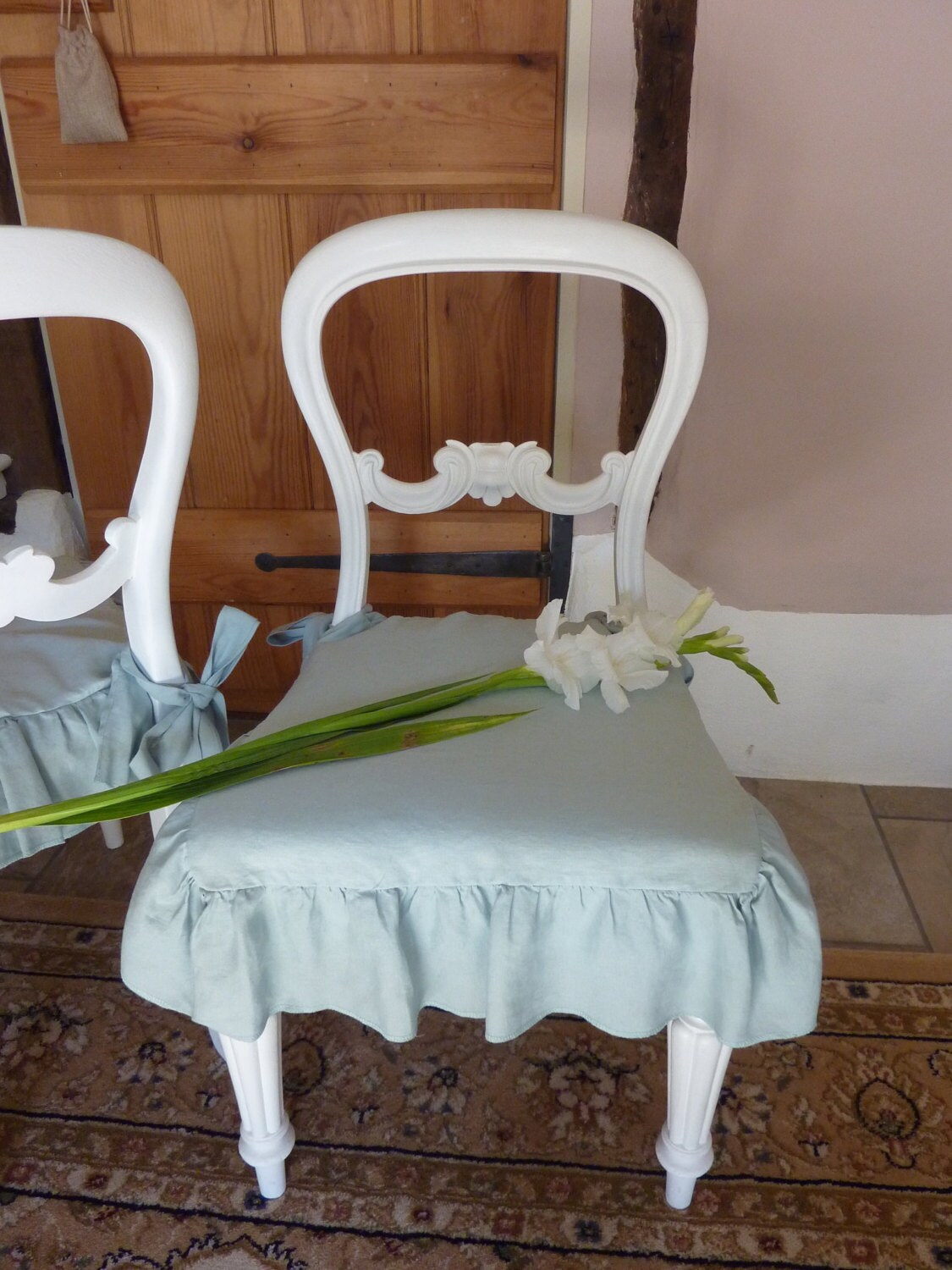 Seat cover Linen Chair Cover Ruffled Chair Cover Ruffle