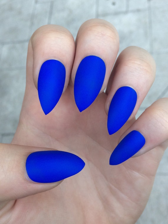 Stiletto Nails Royal Blue stiletto nails fake nails matte nails blue 