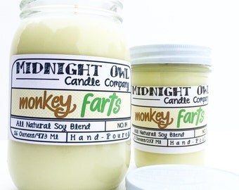 Monkey Farts Mason Jar Candle Candle 8oz or 16oz - scented candle - Midnight Owl Candle Co.