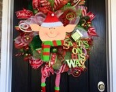 Elf Mesh Wreath, Christmas Deco Mesh Wreath, Christmas mesh wreath,elf Wreath,holiday wreath, christmas wreath, front door wreath,