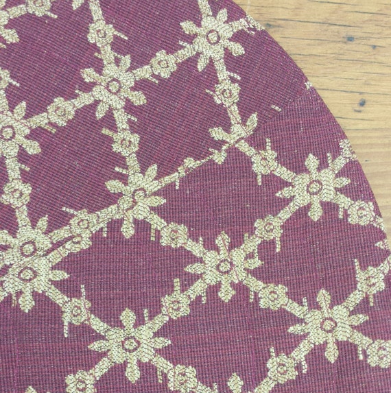 4 Round Quilted Patchwork Placemats Burgundy Gold Trellis