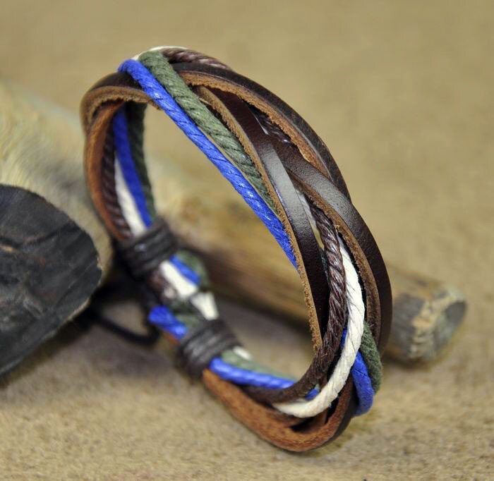 Brown Leather Bracelet with Four Colors of by BraceletStreetUSA